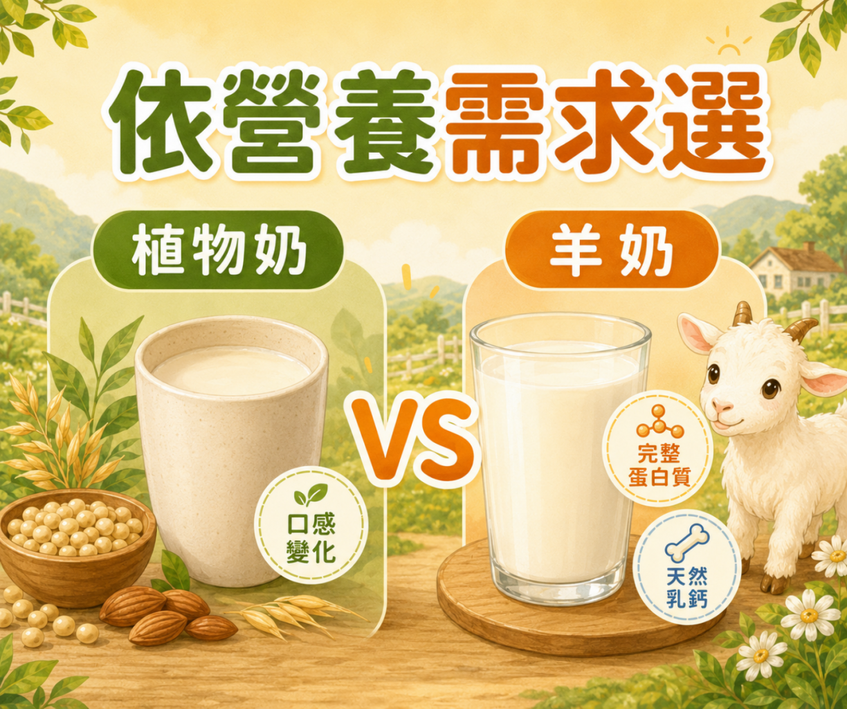 羊奶與植物奶依營養需求選擇重點整理圖
