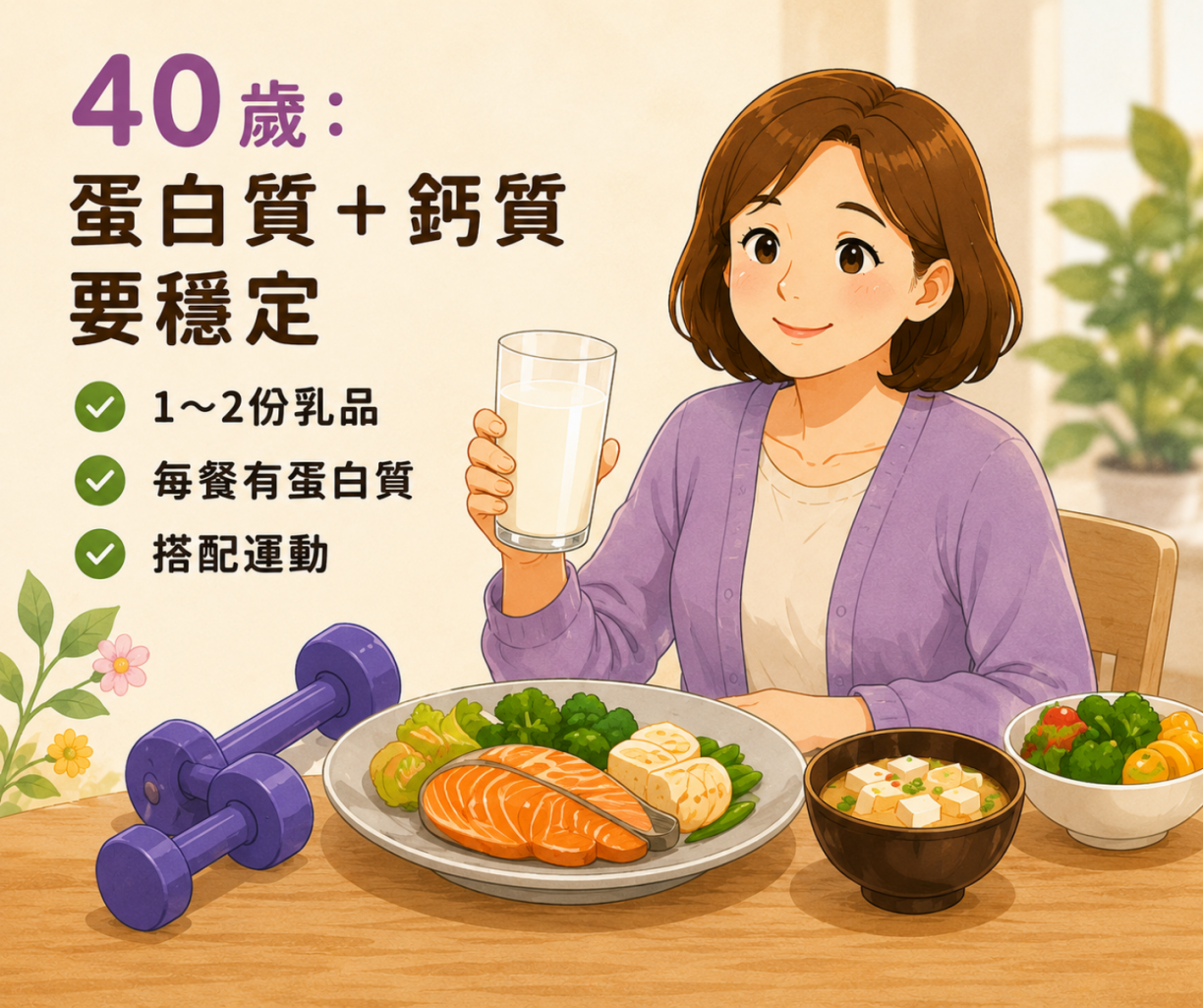 40歲女性重視鈣質與蛋白質穩定攝取