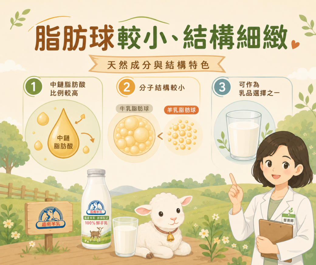 羊乳脂肪結構分子較小示意