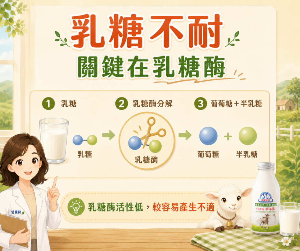 乳糖不耐與乳糖酶分解示意