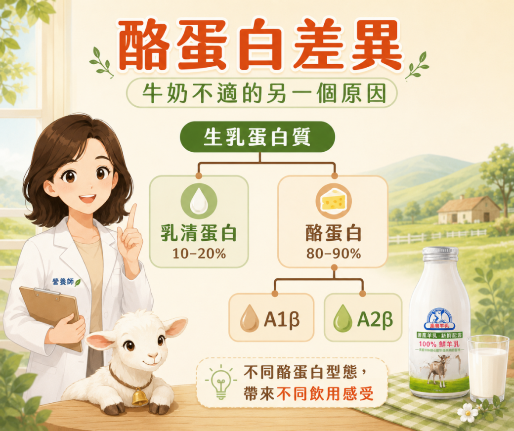 乳清蛋白與酪蛋白分類及A1A2酪蛋白示意