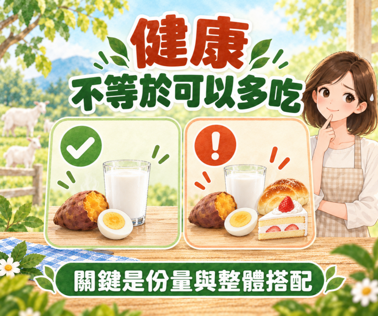 以為羊奶很健康就多吃一點導致熱量增加示意圖