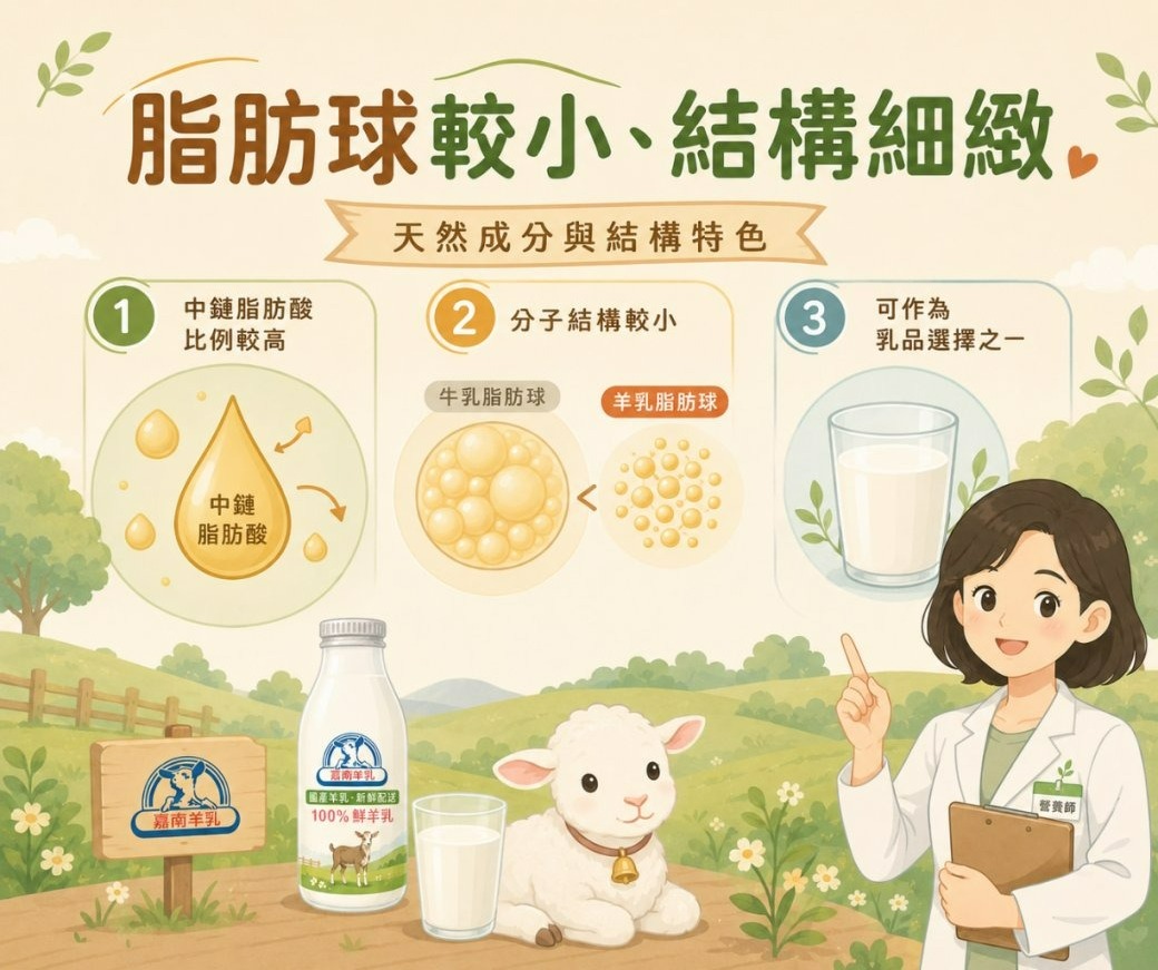 羊乳脂肪結構分子較小示意